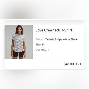 Lululemon Love Crewneck Tshirt. Size 6. NWT